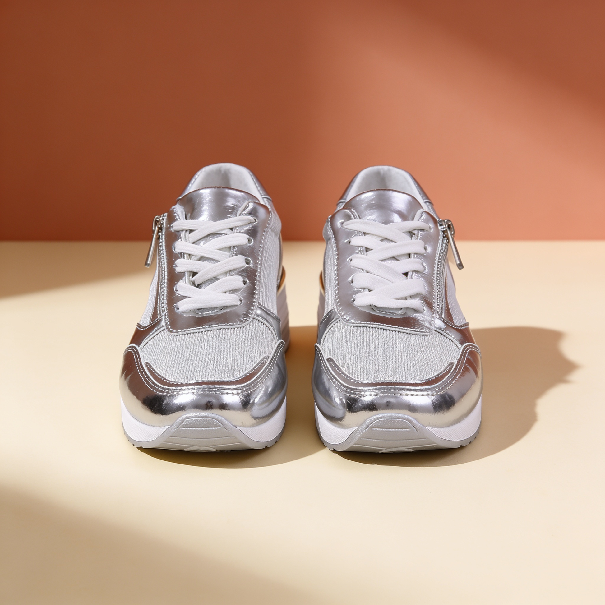 NuraWear Metallic Platform Sneakers - Silver