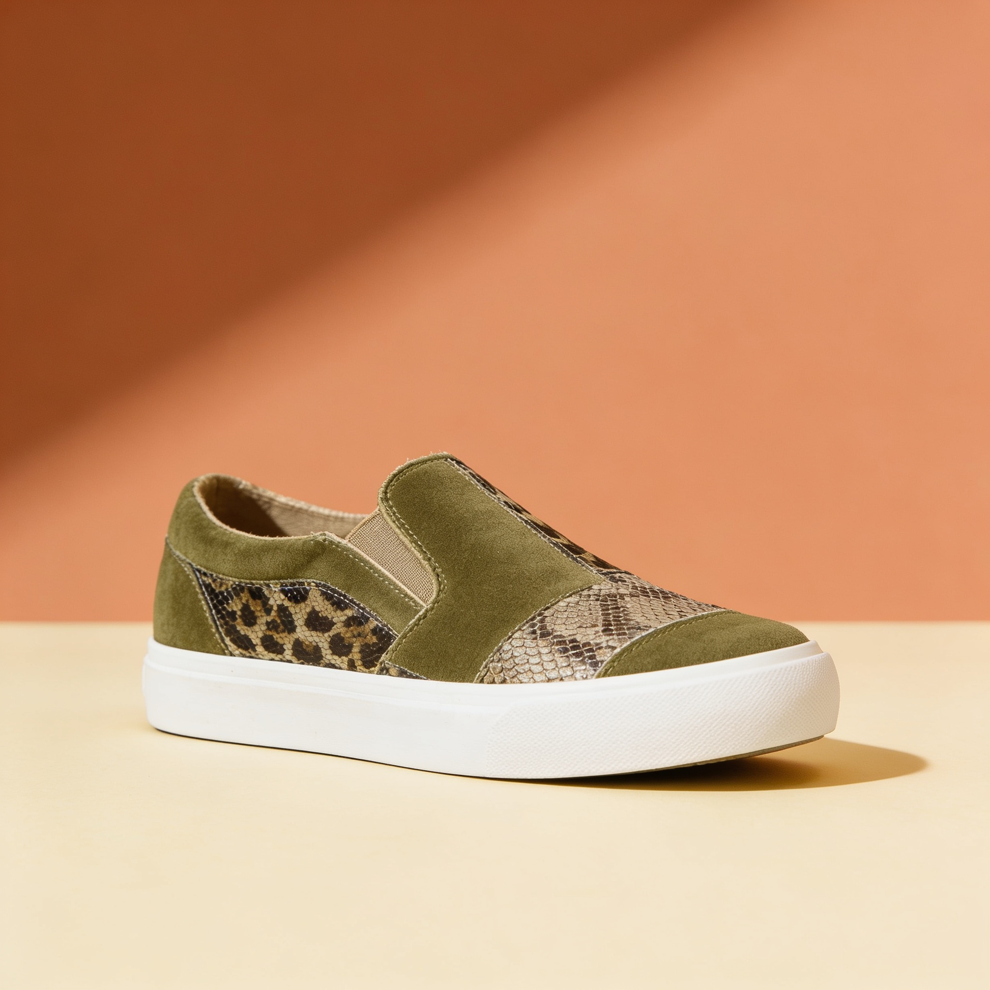 NuraWear Printed Slip-On Sneakers - Khaki