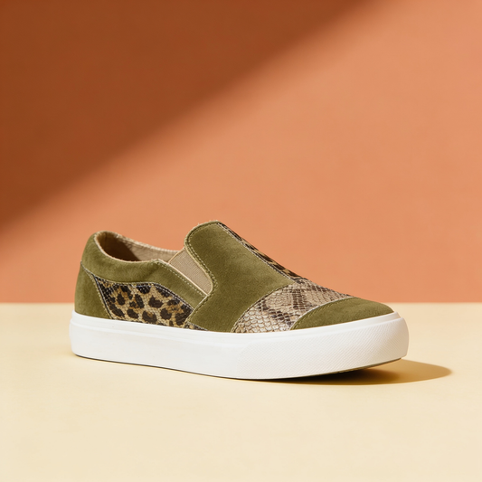 NuraWear Printed Slip-On Sneakers - Khaki