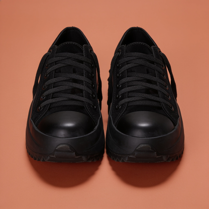 NuraWear Women's Chunky Street Sneakers - Black, front view