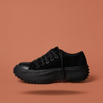 NuraWear Women's Chunky Street Sneakers - Black, side profile
