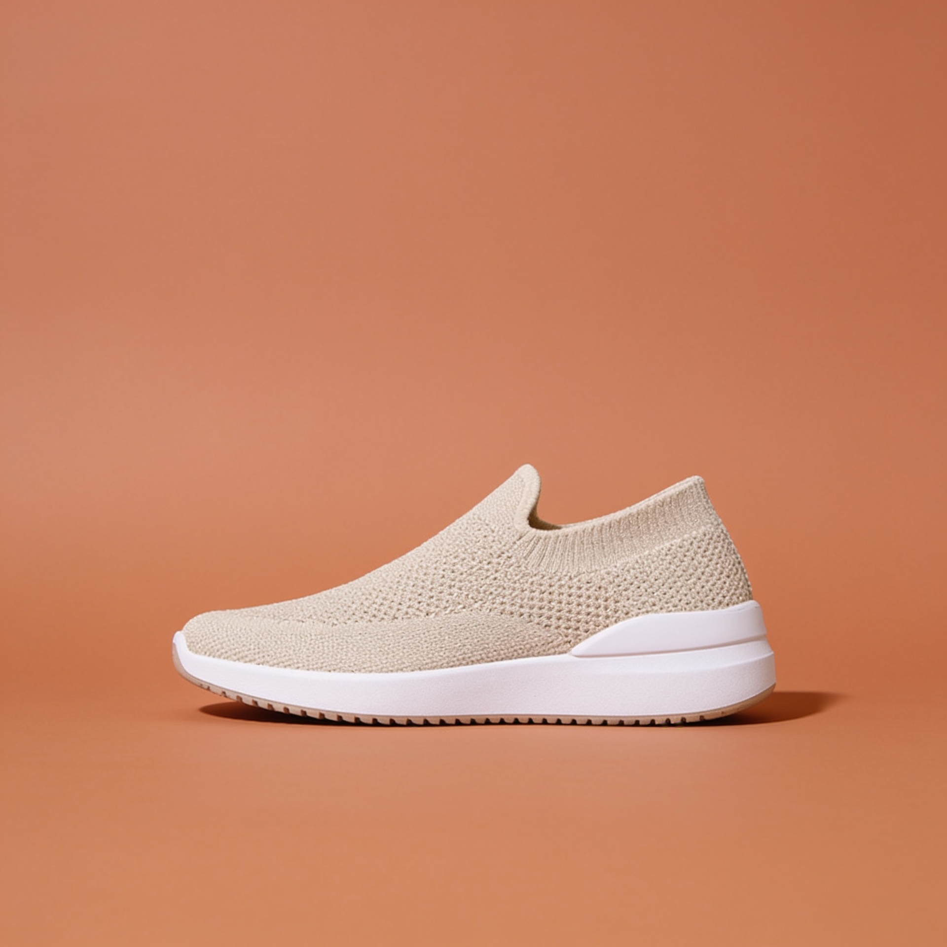NuraWear Women's Knit Sock Sneakers - Beige, side profile