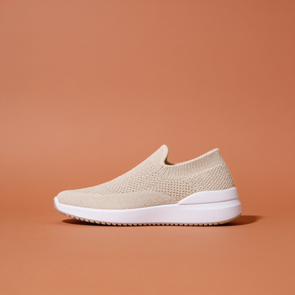 NuraWear Women's Knit Sock Sneakers - Beige, side profile