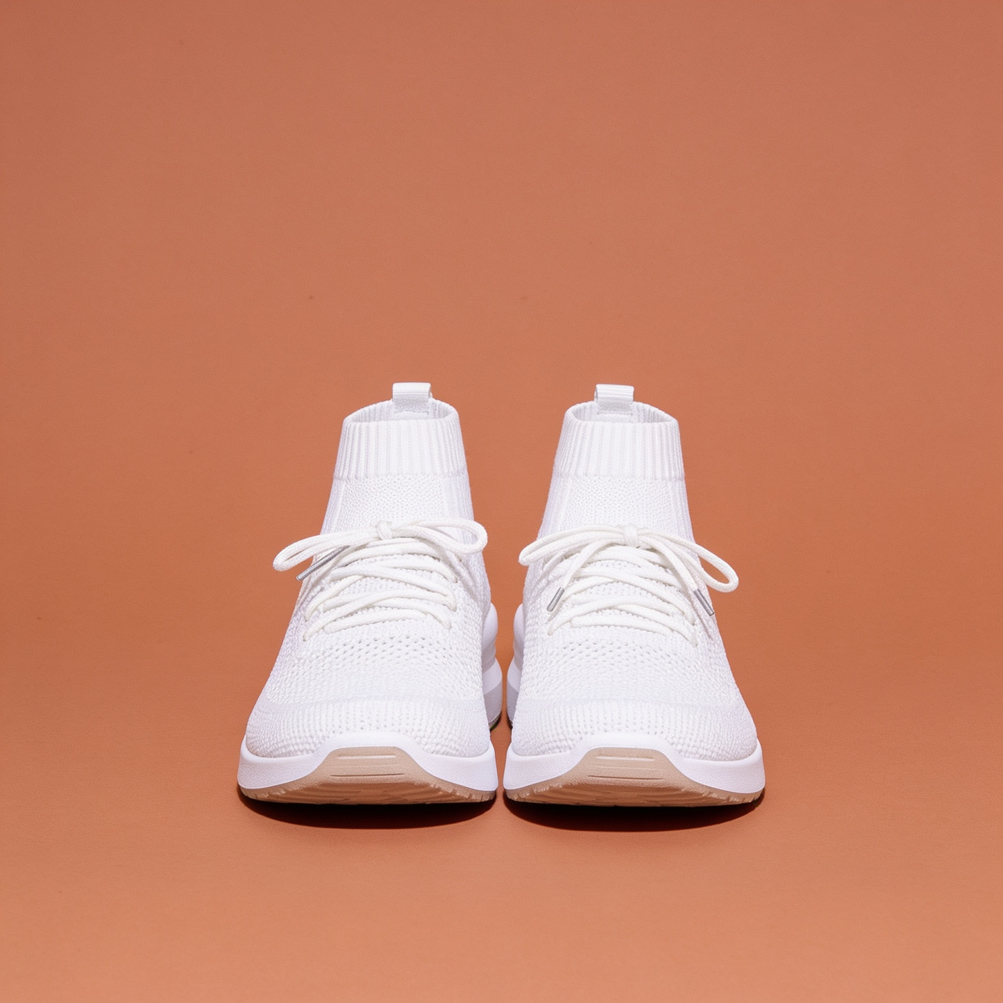 NuraWear Women's Knit Sock Sneakers - White, front view