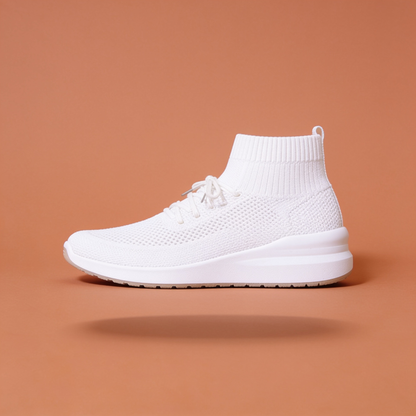 NuraWear Women's Knit Sock Sneakers - White, side profile