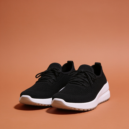 NuraWear Women's Knit Sock Sneakers - Black, front view