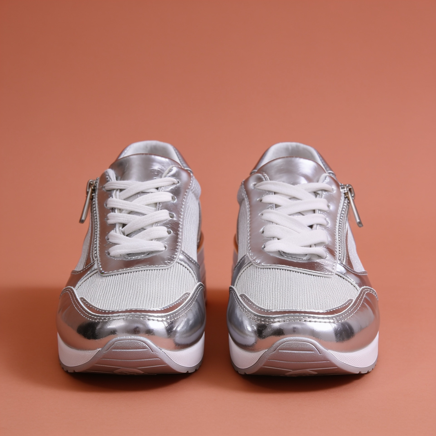 NuraWear Women's Metallic Platform Sneakers - Silver, front view