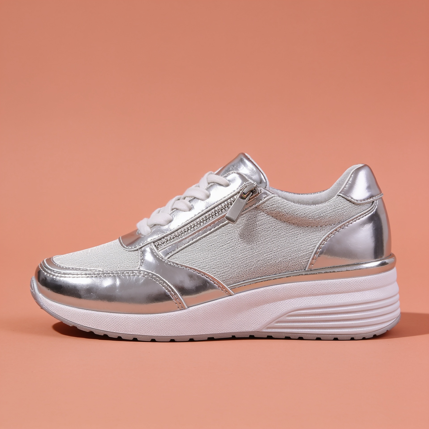 NuraWear Women's Metallic Platform Sneakers - Silver, side profile