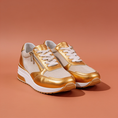 NuraWear Women's Metallic Platform Sneakers - Gold, front view