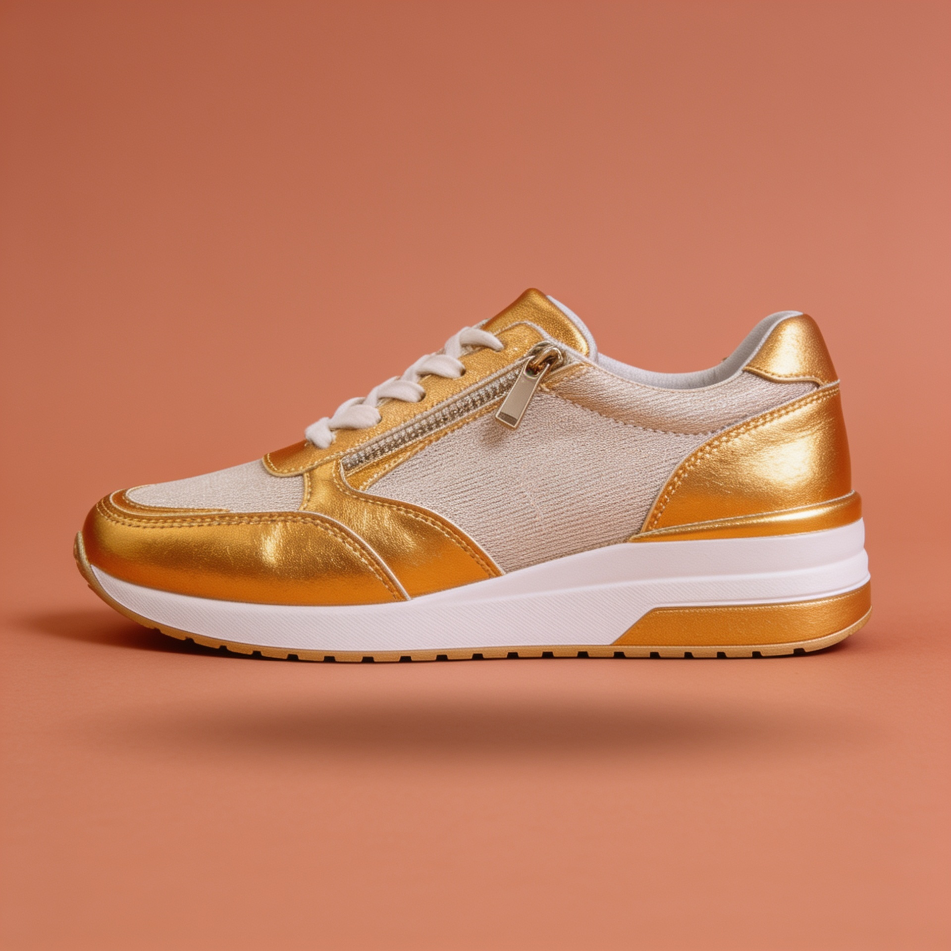 NuraWear Women's Metallic Platform Sneakers - Gold, side profile