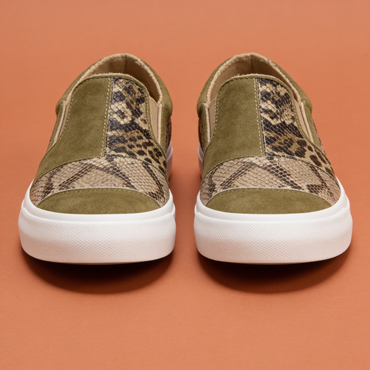 NuraWear Women's Printed Slip-On Sneakers - Khaki, front view