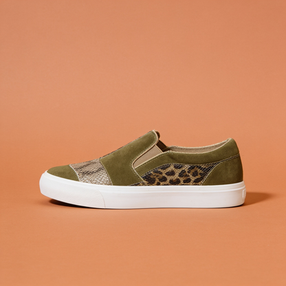 NuraWear Women's Printed Slip-On Sneakers - Khaki, side profile