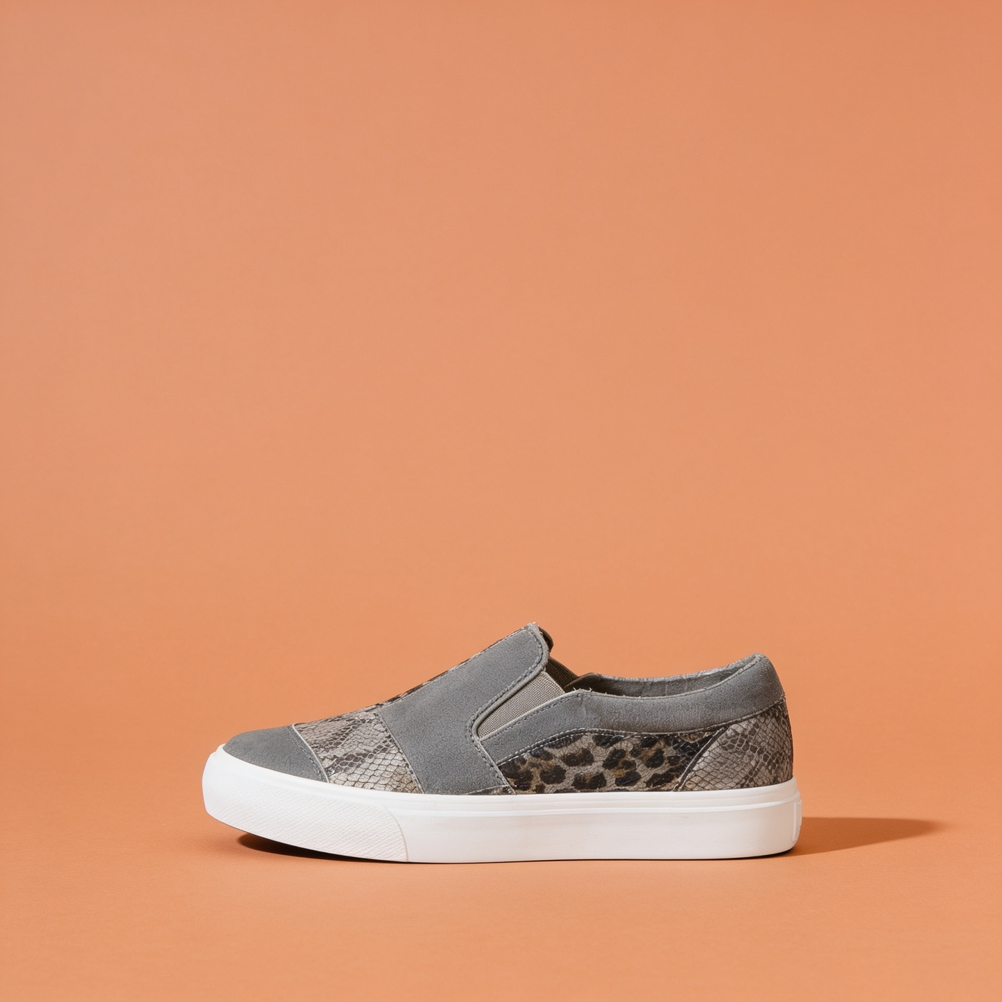 NuraWear Women's Printed Slip-On Sneakers - Gray, side profile