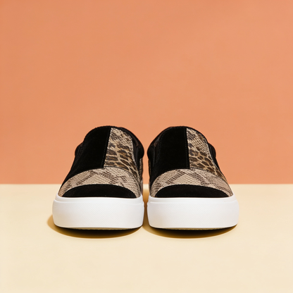 NuraWear Women's Printed Slip-On Sneakers - Black, front view