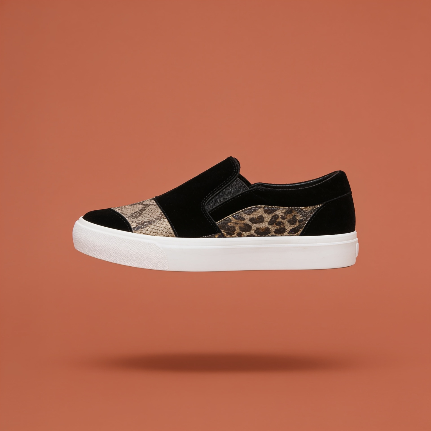 NuraWear Women's Printed Slip-On Sneakers - Black, side profile