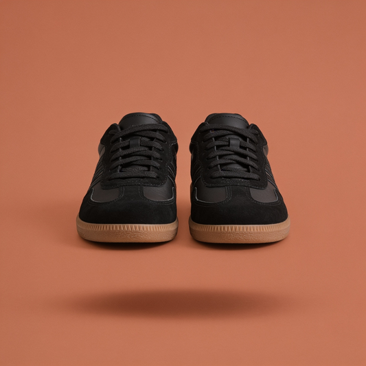 NuraWear Women's Retro Court Sneakers - Black, front view